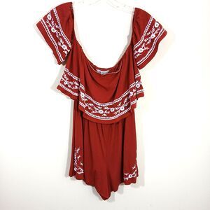 American Eagle Burgundy Romper Off the Shoulder w/Embroidery Size Medium